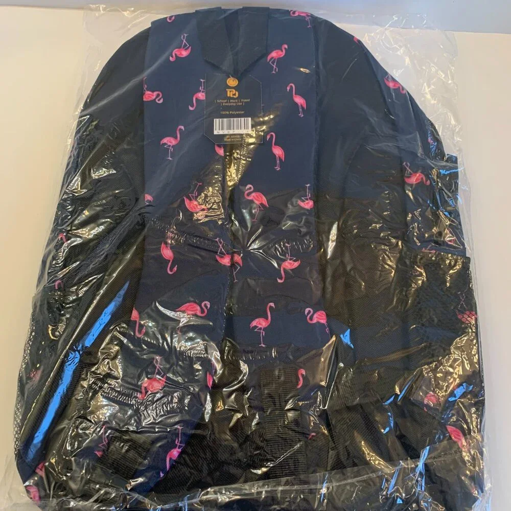 Flamingo -Navy & Pink Backpack/ Laptop Bag /School Bag- Multi-Compartment - NWT